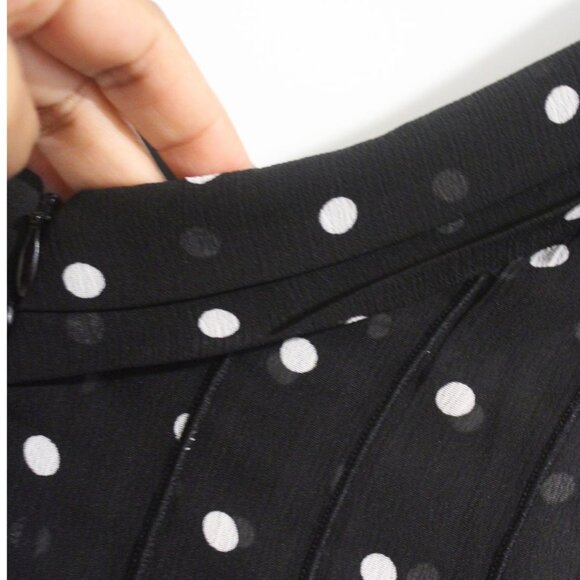 Sandra Darren Brown Polka dot Ruffled Hem Sheer Midi Dress Black Paneled Sz M - Picture 7 of 11